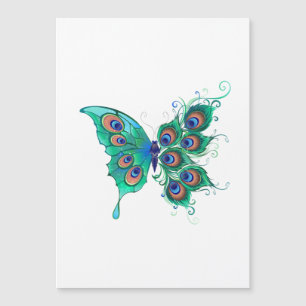 Butterfly with Green Peacock Feathers Magnetic Invitation