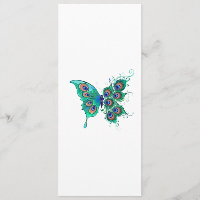 Butterfly with Green Peacock Feathers Menu (Front)