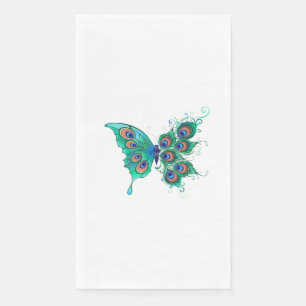 Butterfly with Green Peacock Feathers Napkin
