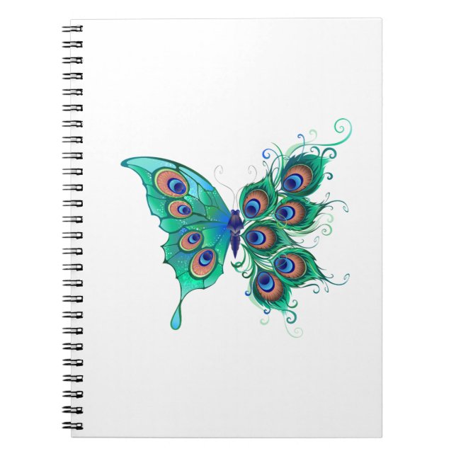 Butterfly with Green Peacock Feathers Notebook (Front)