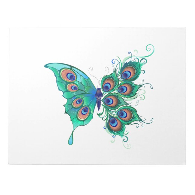 Butterfly with Green Peacock Feathers Notepad (Front)