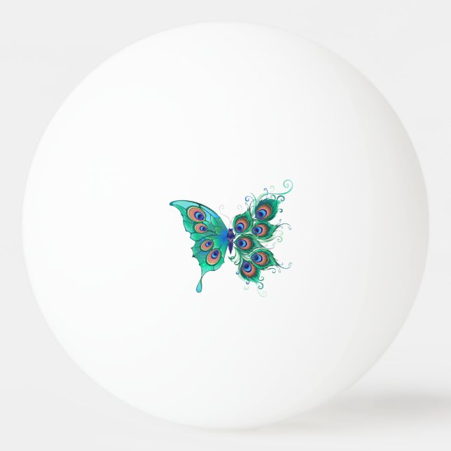 Butterfly with Green Peacock Feathers Ping Pong Ball (Front)