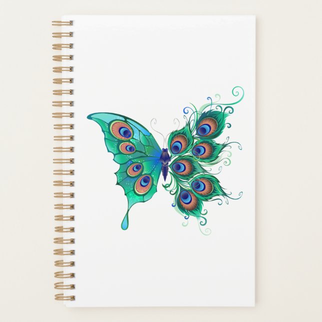 Butterfly with Green Peacock Feathers Planner (Front)