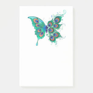Butterfly with Green Peacock Feathers Post-it Notes