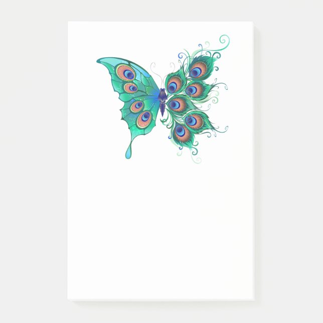 Butterfly with Green Peacock Feathers Post-it Notes (Front)