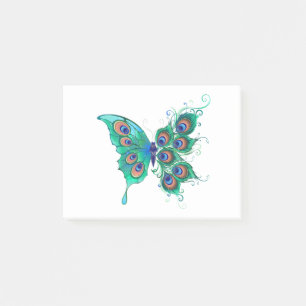 Butterfly with Green Peacock Feathers Post-it Notes