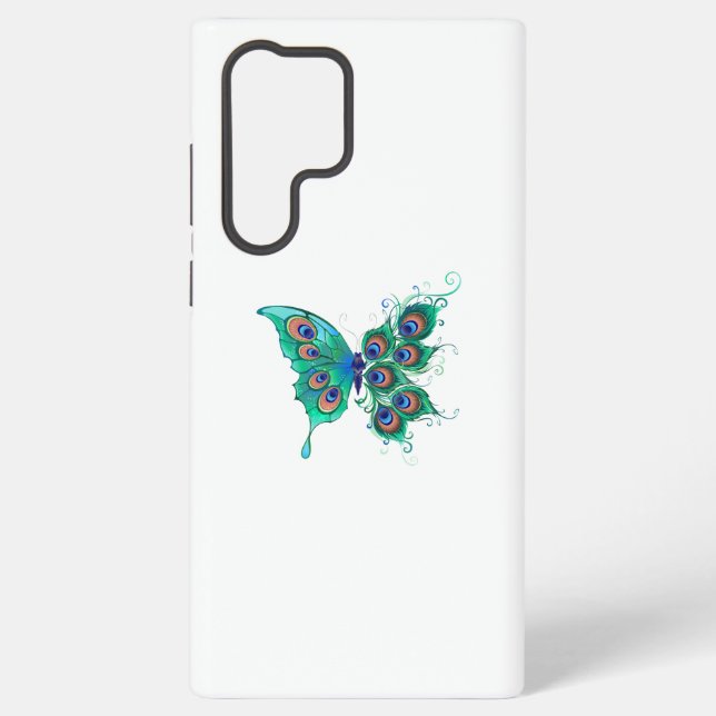 Butterfly with Green Peacock Feathers Samsung Galaxy S22 Ultra Case (Back)