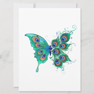 Butterfly with Green Peacock Feathers Save The Date