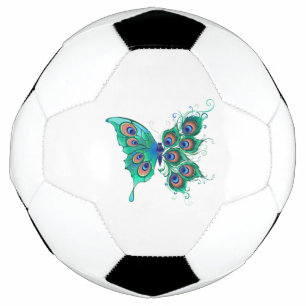 Butterfly with Green Peacock Feathers Soccer Ball