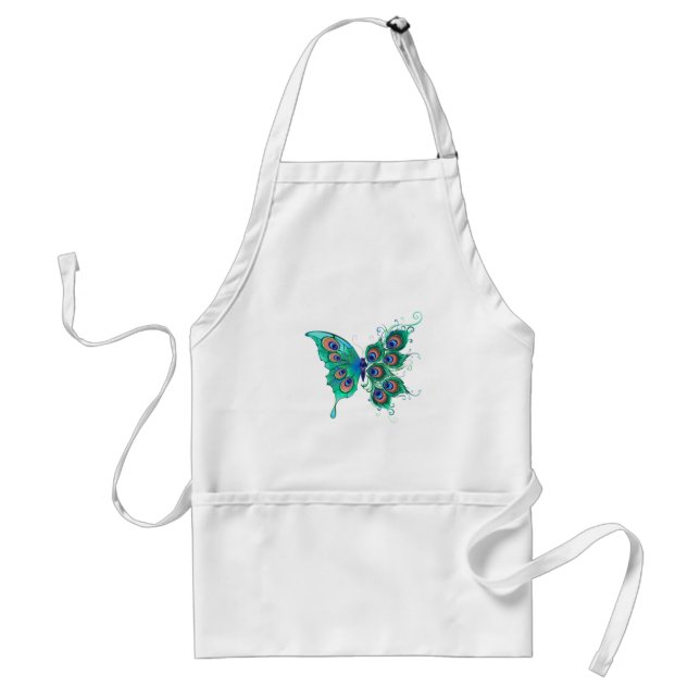 Butterfly with Green Peacock Feathers Standard Apron (Front)