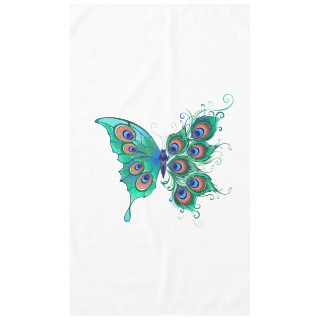 Butterfly with Green Peacock Feathers Tablecloth (Front)