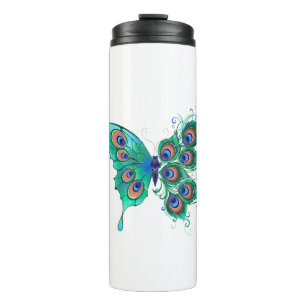 Butterfly with Green Peacock Feathers Thermal Tumbler
