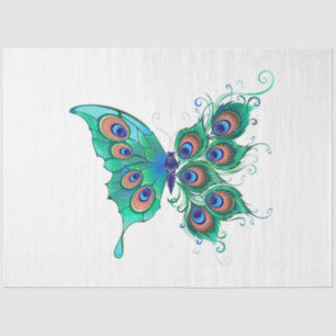 Butterfly with Green Peacock Feathers Tissue Paper