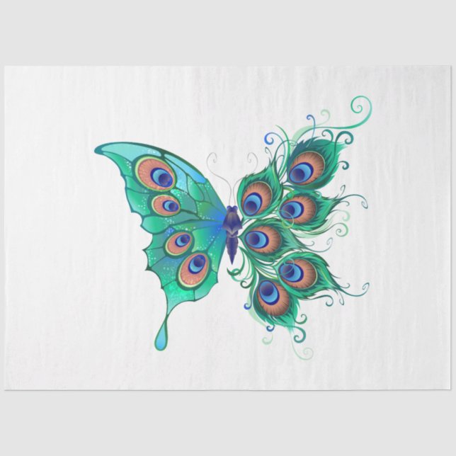 Butterfly with Green Peacock Feathers Tissue Paper (Front)