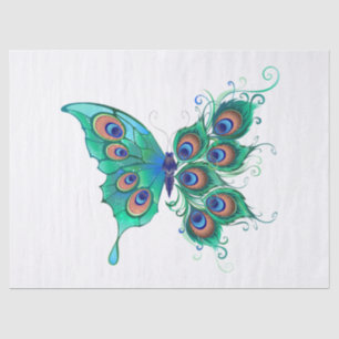 Butterfly with Green Peacock Feathers Tissue Paper