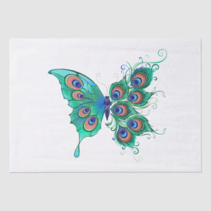 Butterfly with Green Peacock Feathers Tissue Paper