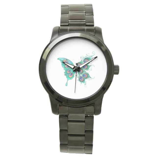 Butterfly with Green Peacock Feathers Watch (Front)
