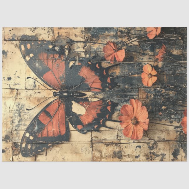 Butterfly with orange flowers tissue paper (Front)