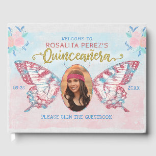 Butterfly with Photo Quinceanera Sweet 15 Birthday Guest Book