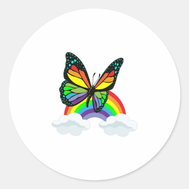 Butterfly with Rainbow Classic Round Sticker (Front)
