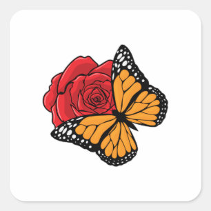 Butterfly with Rose Square Sticker