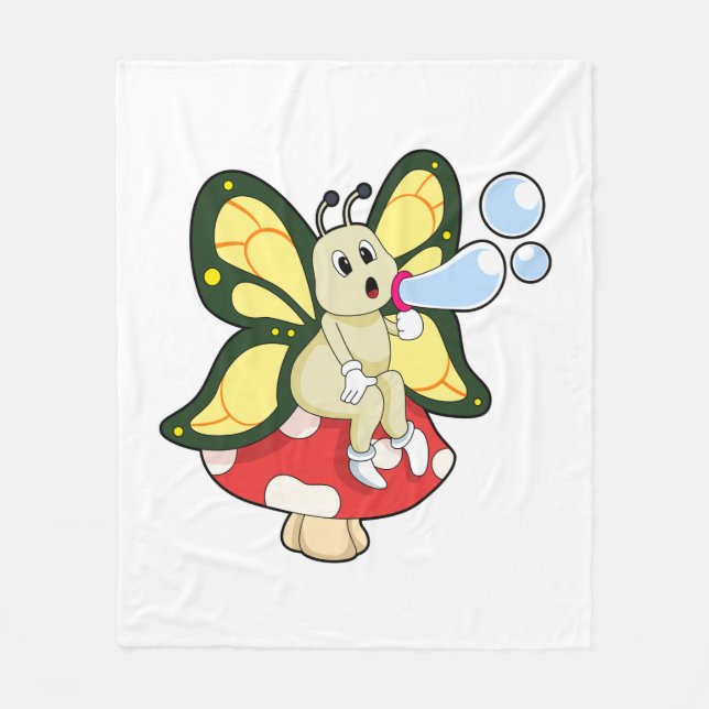 Butterfly with Soap bubbles Fleece Blanket (Front)