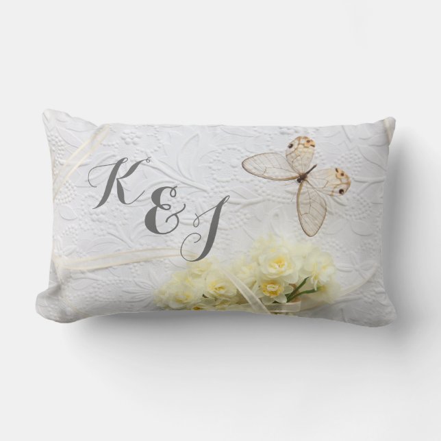 Butterfly with spring flowers wedding lumbar cushion (Front)