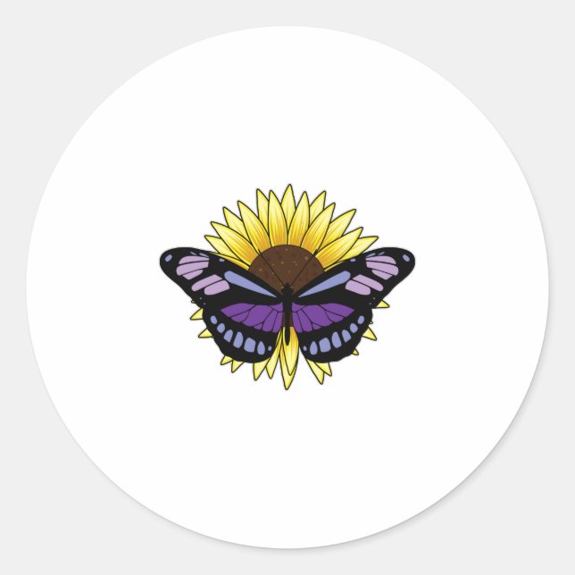 Butterfly with Sunflower Classic Round Sticker (Front)