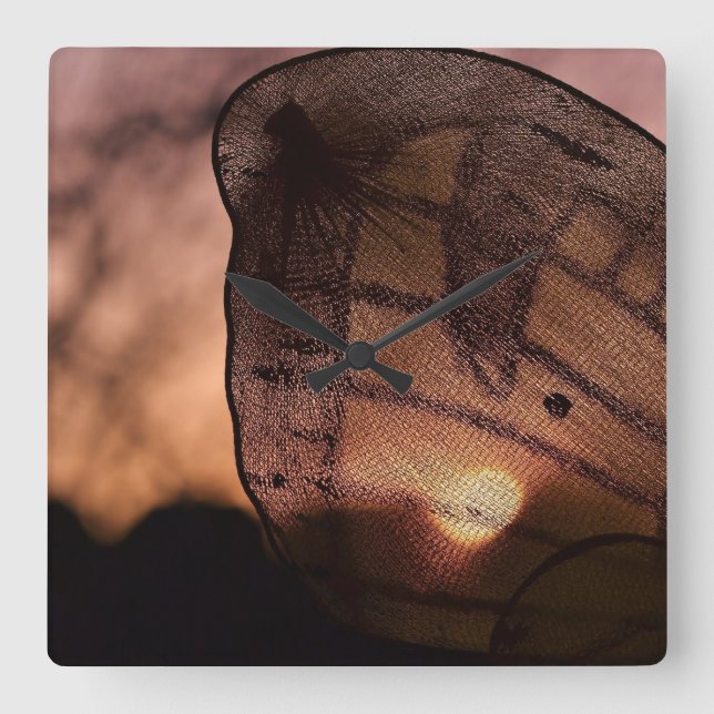 Butterfly with Sunset by Shirley Taylor Square Wall Clock (Front)