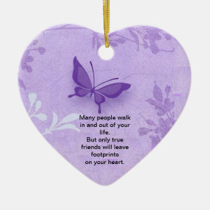 Butterfly with true friends saying ceramic ornament