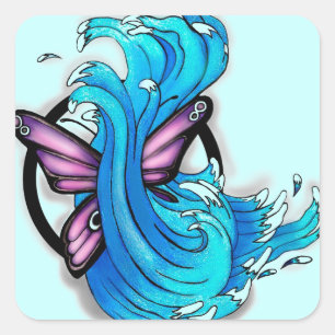 Butterfly with Waves Square Sticker