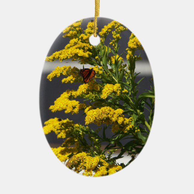 Butterfly with Yellow Wildflowers Ornament (Front)
