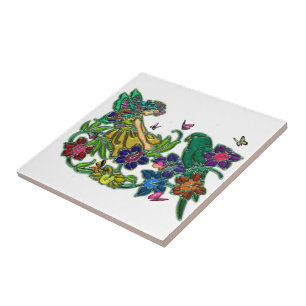 Butterfly Woman Floral & Bird Tile