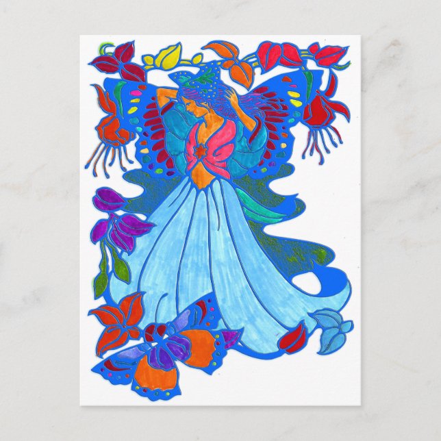 Butterfly Woman Floral Design Postcard (Front)