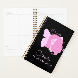 Butterfly Woman Makeup Salon Pink Black Script Planner