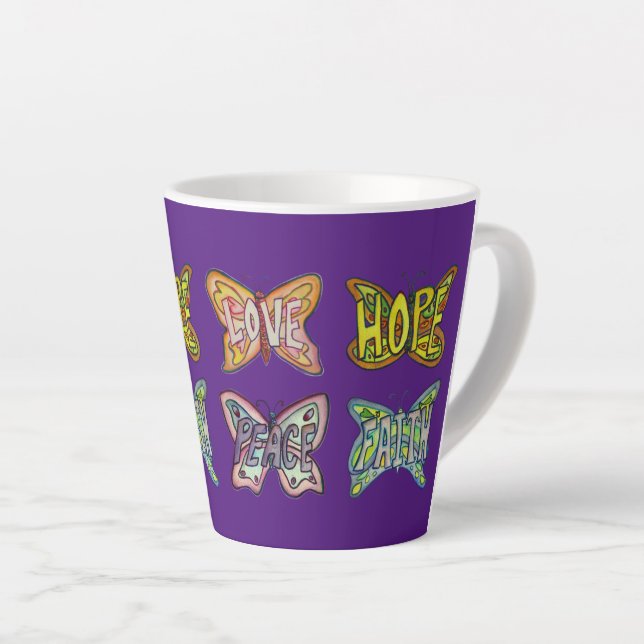 Butterfly Word Art Custom Coffee Latte Cup Mug (Right Angle)