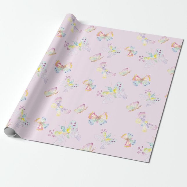 Butterfly Wrapping Paper in pink (Unrolled)