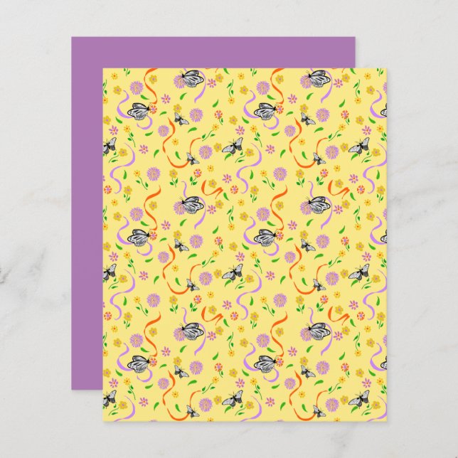  Butterfly Yellow Floral Scrapbook Paper (Front/Back)