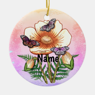 Butterfly Yellow Poppy  Ceramic Ornament