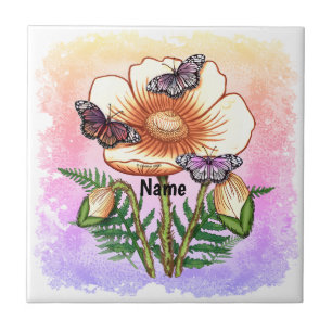 Butterfly yellow Poppy  Ceramic Tile