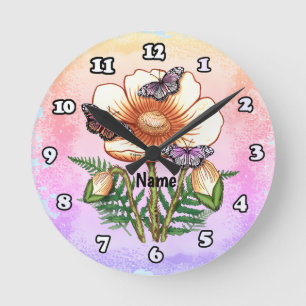 Butterfly Yellow Poppy  Round Clock