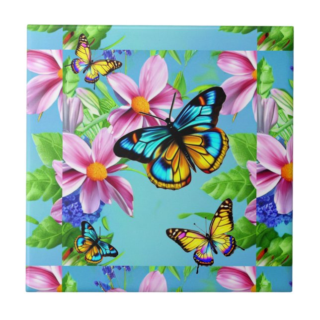 Butterfly's and Flowers    Ceramic Tile (Front)