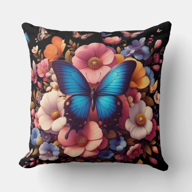 Butterflys and flowers pattern cushion (Front)