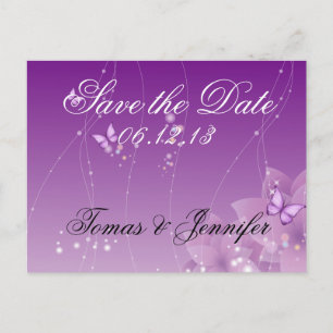 Butterfly's and Purple Flowers Announcement Postcard