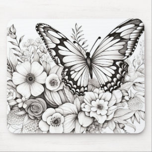Butterfy Peaceful Nature Prairie Sketch Drawing Mouse Pad