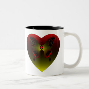 Butterly with a Celt Love Heart Knot on Wing Two-Tone Coffee Mug