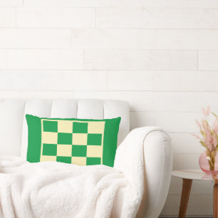 Buttermilk chequered design on green lumbar cushion