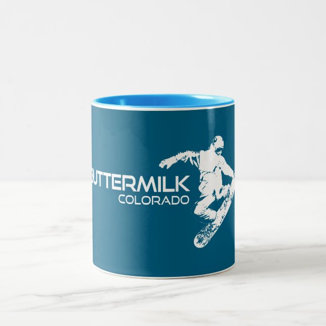 Buttermilk Colorado Snowboarder Two-Tone Coffee Mug (Center)
