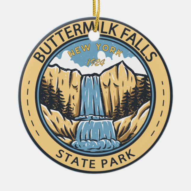 Buttermilk Falls State Park New York Badge Ceramic Ornament (Front)