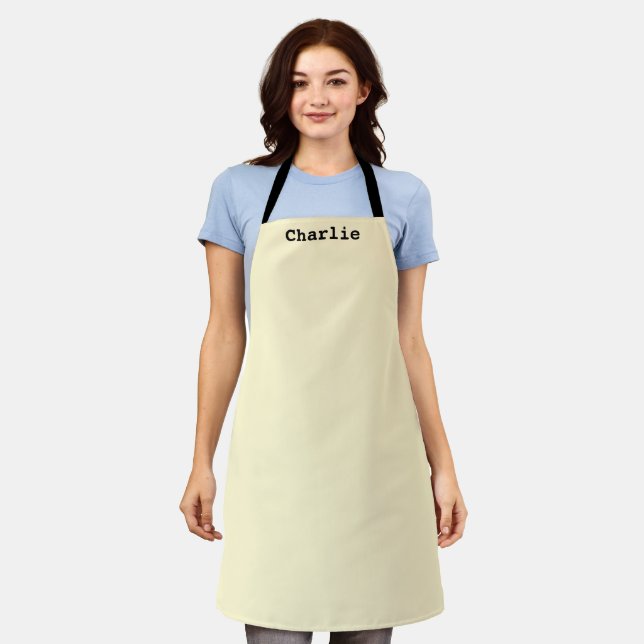 Buttermilk Yellow Ecru Minimal Personalised Apron (Worn)